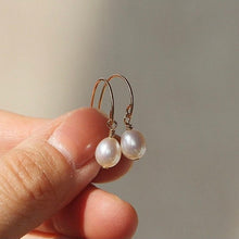 Load image into Gallery viewer, Minimalist AAA 4mm Oval Pearls Silver/18k Gold Plated Stainless Steel Small Dangle Earrings
