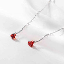 Load image into Gallery viewer, Garnet Red Heart Cubic Zirconia Chain Threader Earrings 10cm Hypoallergenic Minimalist
