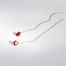 Load image into Gallery viewer, Garnet Red Heart Cubic Zirconia Chain Threader Earrings 10cm Hypoallergenic Minimalist
