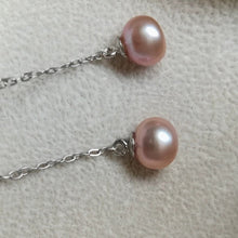 Load image into Gallery viewer, S925 8mm AAA Button Pearls Half Drilled Chain Earrings Dangle 4cm
