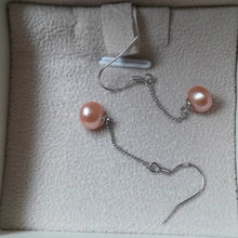 Load image into Gallery viewer, S925 8mm AAA Button Pearls Half Drilled Chain Earrings Dangle 4cm
