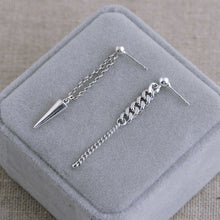 将图片加载到图库查看器，Asymmetrical 2-piece Different Design Earrings with 2cm Spike Cuban Chain, Surgical Steel, Edgy Jewelry.
