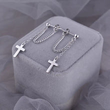 Load image into Gallery viewer, Korean Fashion Kpop Steel Small 18mm Cross Chain Stud Earrings 5cm
