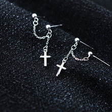 Load image into Gallery viewer, Double Piercing Stud Surgical Stainless Steel 18mm Cross Charm Earrings 3.5-4cm Hypoallergenic Gothic
