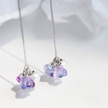 Load image into Gallery viewer, Platinum Plated S925 6mm Purple Glass Crystal Flower Natural Pearls Threader Earrings
