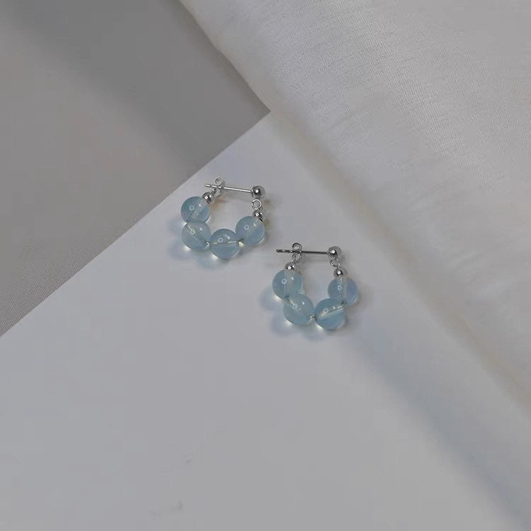 Surgical Steel 8mm AAA Strawberry Quartz/ Aquamarine / Labradorite Earrings Hypoallergenic Earrings