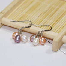 Load image into Gallery viewer, S925 Sterling Silver 4mm Oval Natural AAA Pearls Multiple Color Earrings Small Dangle
