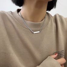 Load image into Gallery viewer, Solid steel Korean K-pop style necklace with a 2mm chunky chain and 2.5cm rectangle charm, adjustable from 16 to 18 inches, perfect for adding a trendy K-pop flair to your outfit.
