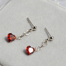 Load image into Gallery viewer, Surgical Steel 6mm Red Heart Cubic Zirconia Heart Chain Earrings Stud
