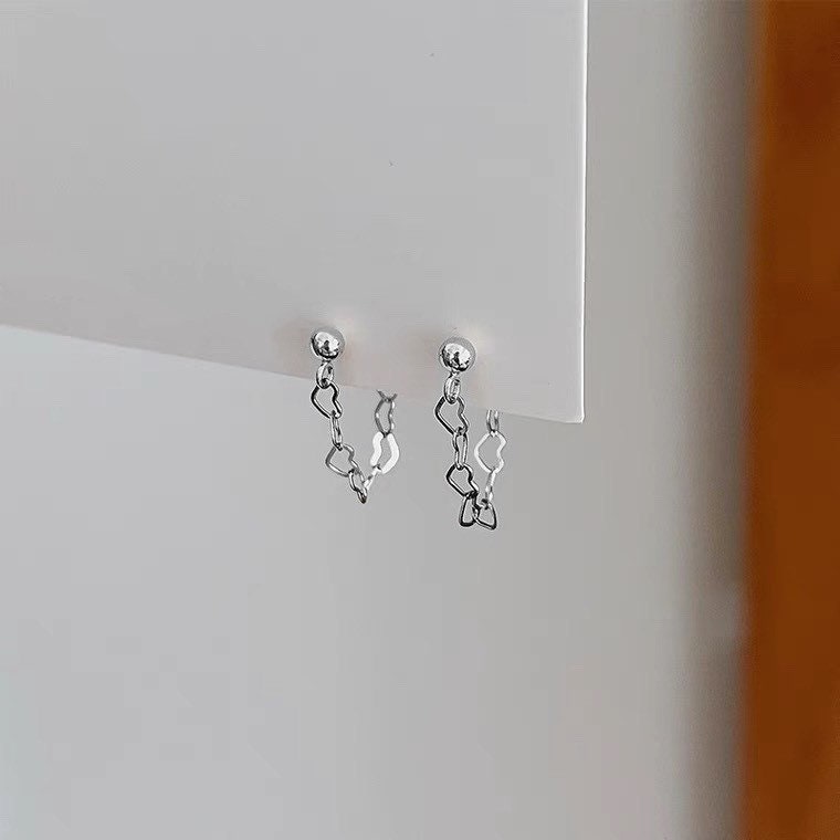 Minimalist Surgical Steel 3mm Heart Chain Earrings 2.5cm