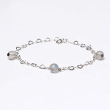 Load image into Gallery viewer, 3-4mm heart chain bracelet with 6mm AAA labradorite gemstones, made of solid stainless steel, available in 6, 7, or 8 inches with an extender.
