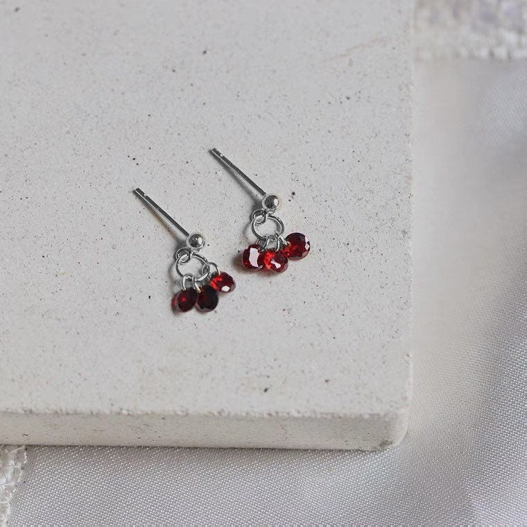 Surgical Steel Tiny Small 4mm Red Cubic Zirconia Earrings Stud