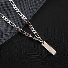 Load image into Gallery viewer, Minimalist Solid Stainless Steel Figaro Chain Necklace with 2cm Rectangle Charm 16-18 inches Unisex
