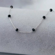 이미지를 갤러리 뷰어에 로드 , S925 스털링 실버 얇은 1.1mm 우아한 체인 3-4mm 천연 블랙 토르말린 연마 비즈 팔찌 6/7/8인치 익스텐더 포함
