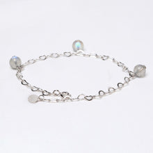 Load image into Gallery viewer, 3-4mm heart chain bracelet with 6mm AAA labradorite gemstones, made of solid stainless steel, available in 6, 7, or 8 inches with an extender.
