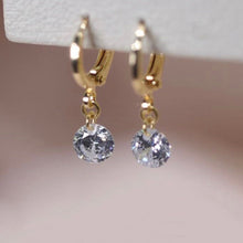 Load image into Gallery viewer, Minimalist Gold/Silver 8mm Cubic Zirconia Lever Back Huggie Earrings
