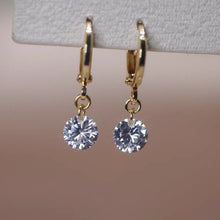 Load image into Gallery viewer, Minimalist Gold/Silver 8mm Cubic Zirconia Lever Back Huggie Earrings
