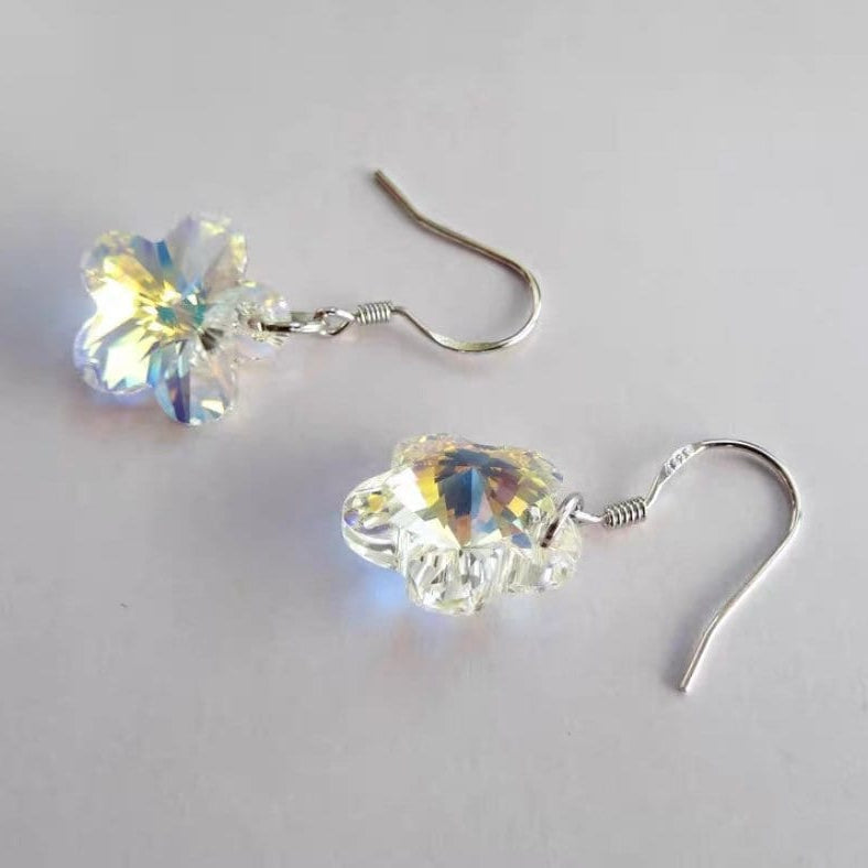 S925 10mm Flower AAA Clear Ab Rainbow Bead Crystal Earrings