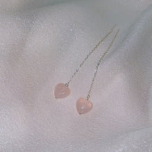 Load image into Gallery viewer, Stainless Steel 10x11mm Natural Rose Quartz Heart Threader Earrings 8cm/10cm
