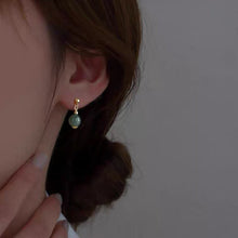 将图片加载到图库查看器，A pair of 18K Gold Plated stud earrings featuring 8mm green jade beads with flower bead caps.
