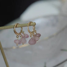 Load image into Gallery viewer, 18K Gold Plated Natural Strawberry Quartz Chips Crystal Hoop Earrings
