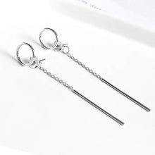 Load image into Gallery viewer, Steel earrings featuring a 13mm circle ring stud connected to a 3cm rectangle, with a total length of 6cm. Bold and modern design suitable for making a statement.
