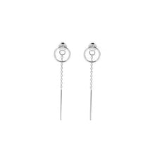 Load image into Gallery viewer, Steel earrings featuring a 13mm circle ring stud connected to a 3cm rectangle, with a total length of 6cm. Bold and modern design suitable for making a statement.
