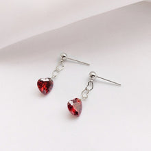 Load image into Gallery viewer, Surgical Steel 6mm Red Heart Cubic Zirconia Heart Chain Earrings Stud
