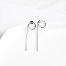 Load image into Gallery viewer, Steel earrings featuring a 13mm circle ring stud connected to a 3cm rectangle, with a total length of 6cm. Bold and modern design suitable for making a statement.
