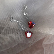 Load image into Gallery viewer, Surgical Steel 6mm Red Heart Cubic Zirconia Heart Chain Earrings Stud
