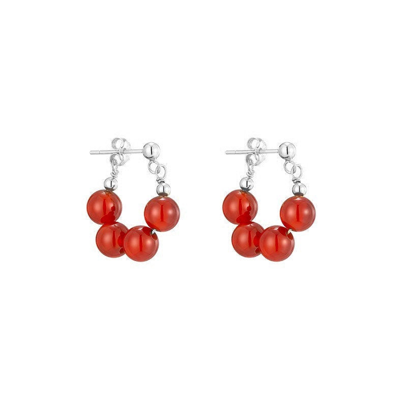 Gold/Silver Surgical Steel 6mm Red Agate Earrings Stud