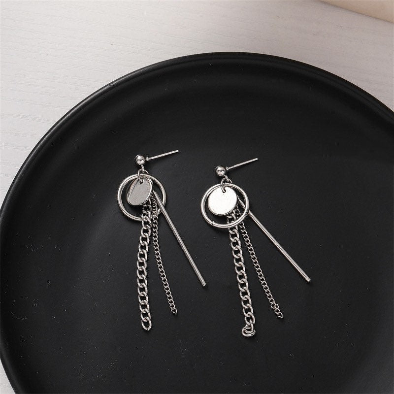 Kpop Punk Geometrical Style Charm Stick Surgical Stud Earrings