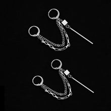 Load image into Gallery viewer, BTS Double Piercing Chain Earrings, 6cm, Kpop Gothic Style Jewelry, Edgy and Stylish Accessories.
