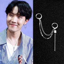 Load image into Gallery viewer, BTS Double Piercing Chain Earrings, 6cm, Kpop Gothic Style Jewelry, Edgy and Stylish Accessories.
