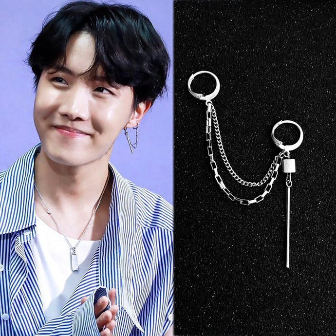 BTS Double Piercing Chain Earrings, 6cm, Kpop Gothic Style Jewelry, Edgy and Stylish Accessories.