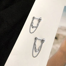 Load image into Gallery viewer, Korean Fashion Kpop Surgical Steel Paperclip Chain Earrings Double Layers Stud
