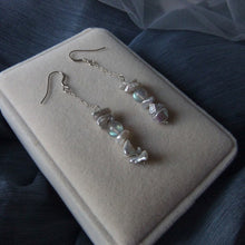 Load image into Gallery viewer, S925 Japanese Keshi Pearl and Labradorite Dangle Chain Earrings 7cm
