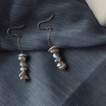 Load image into Gallery viewer, S925 Japanese Keshi Pearl and Labradorite Dangle Chain Earrings 7cm
