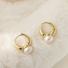 Load image into Gallery viewer, 18K Gold Plated Huggie Hoop 5/8mm Button AAA Pearls Pearl Earrings
