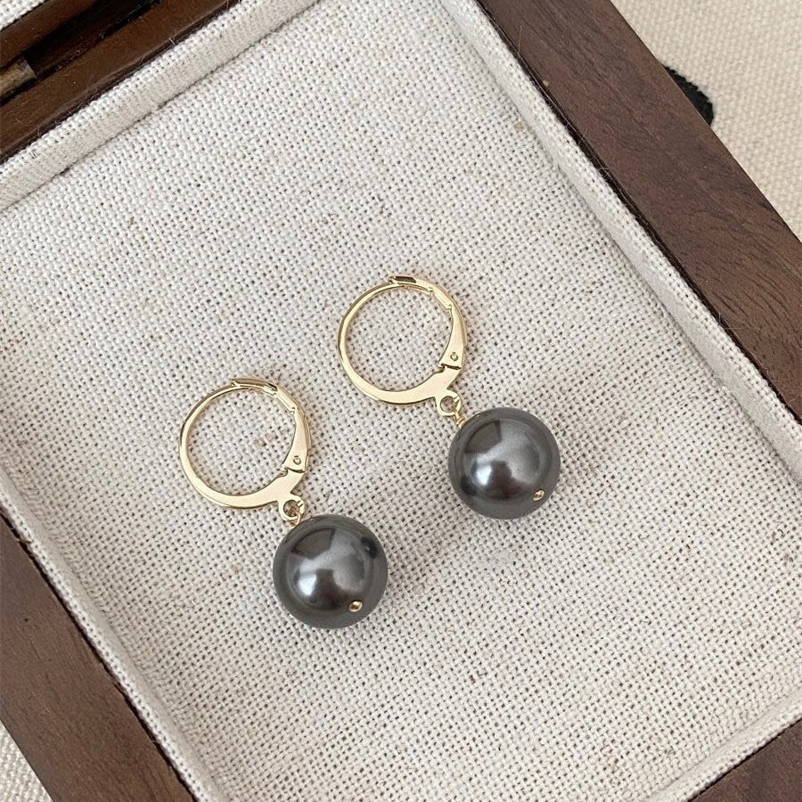 White/Dark Grey 18K Gold Plated Surgical Steel Earrings Hoop Lever Back 8mm Crystal Glass Pearls Minimalist Huggie