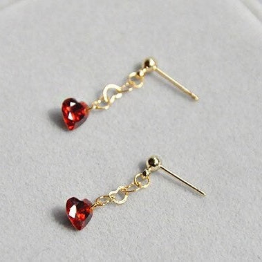 Surgical Steel 6mm Red Heart Cubic Zirconia Heart Chain Earrings Stud