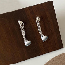 Load image into Gallery viewer, Surgical steel chain earrings with 10mm heart design, measuring 4-4.5cm in length.
