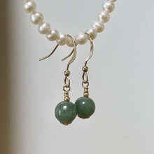 이미지를 갤러리 뷰어에 로드 , 18K gold plated dangle earrings with 8mm jade beads, perfect for adding a touch of sophistication and color to any outfit.
