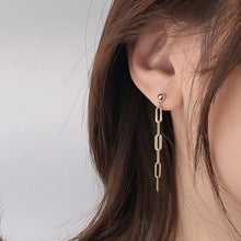 Load image into Gallery viewer, 18K gold-plated paperclip chain earrings with a 10x4mm design. Modern and minimalist, suitable for casual and formal wear.
