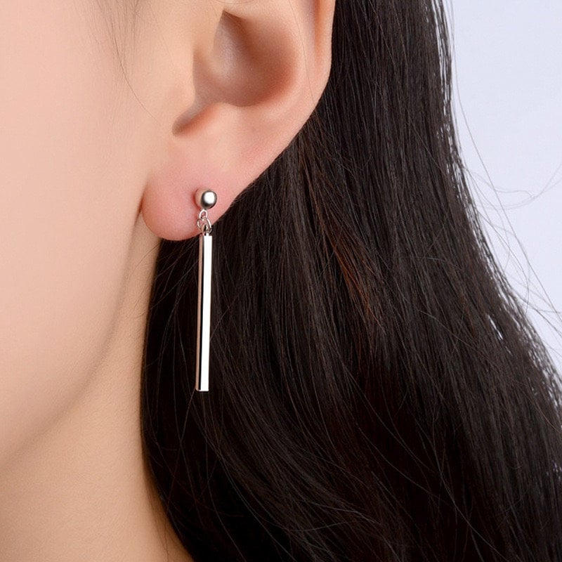 Minimalist Hypoallergenic Surgical Steel 3cm Hook Bar Earrings Dangle