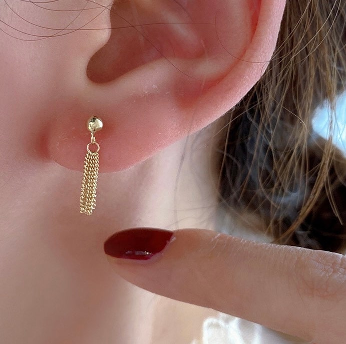 한국 금도금 미니 5겹 태슬 체인 귀걸이 2.5cm