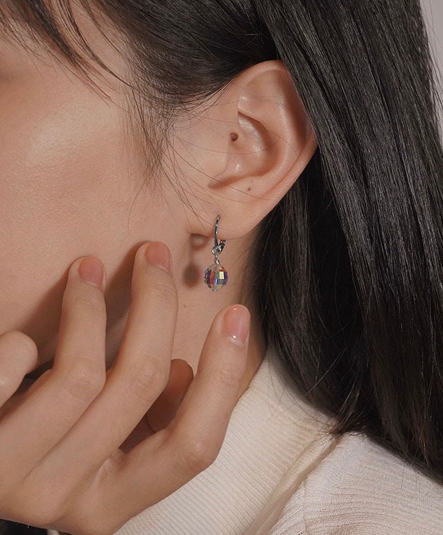 금 도금/수술용 강철 8mm 투명 Ab 유리 크리스탈 비즈 후프 귀걸이