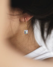 Load image into Gallery viewer, Chic 1cm rectangle bar stud earrings, available in gold-plated or 316 surgical stainless steel, featuring 8mm clear AB cube bars.
