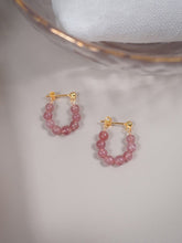 Load image into Gallery viewer, 18K gold plated earrings with AAA-grade natural strawberry quartz 4mm round beads, perfect for adding a touch of sophistication and femininity to any outfit.
