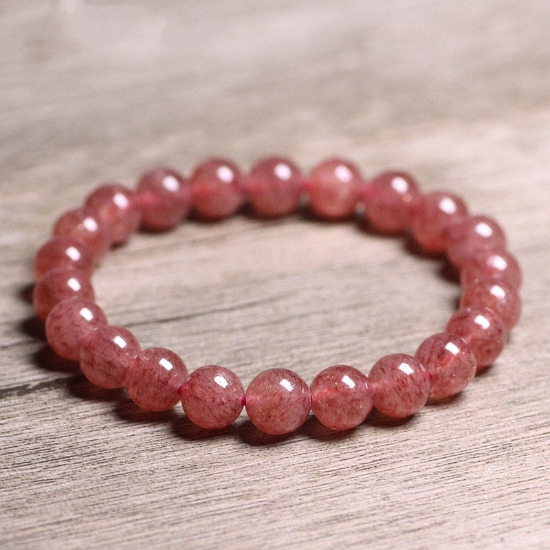 천연 딸기 석영 8mm 둥근 구슬 탄성 스트레치 스트링 팔찌